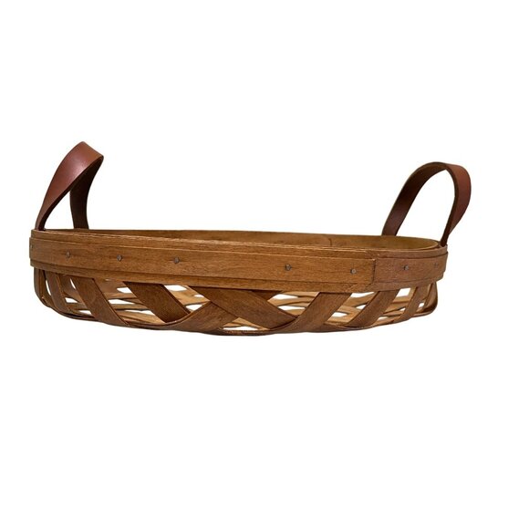 Round Woven Basket With Leather Handles By Workshops Of Gerald E. Henn Handcraft - Picture 2 of 6